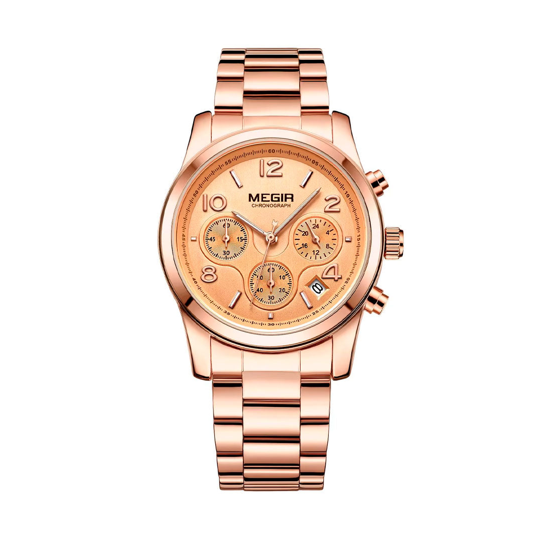 Reloj de Dama Megir 2057 | Cronógrafo Funcional en Acero Inoxidable