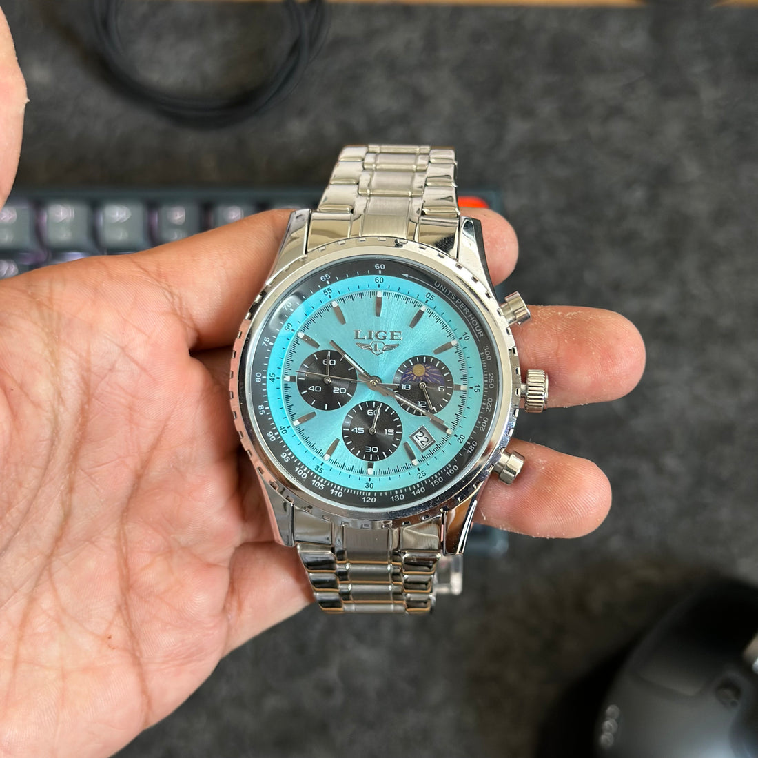 Reloj Cronógrafo LIGE 8989 para Hombre | Acero y Esfera Turquesa