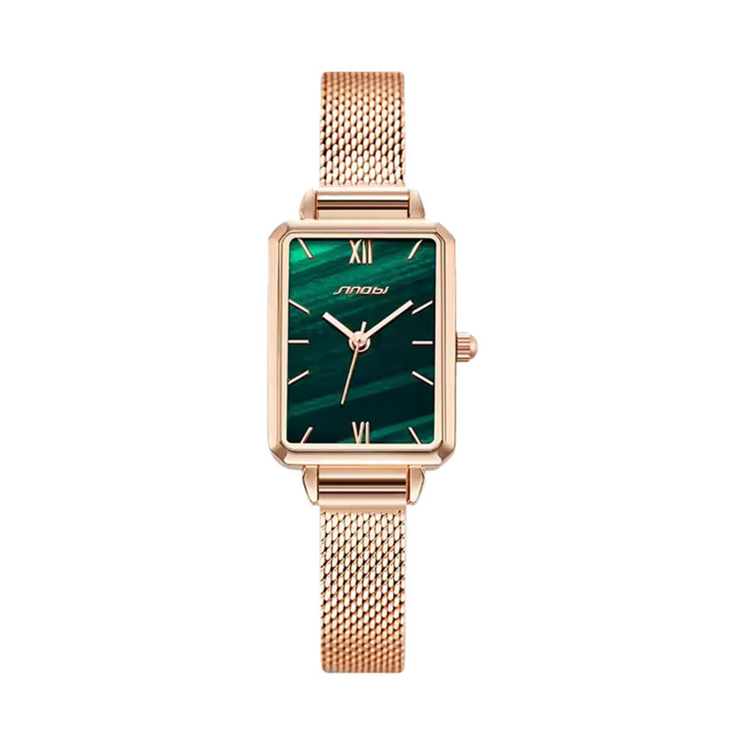 Reloj Rectangular Sinobi S9855L para Mujer | Malla Milanesa