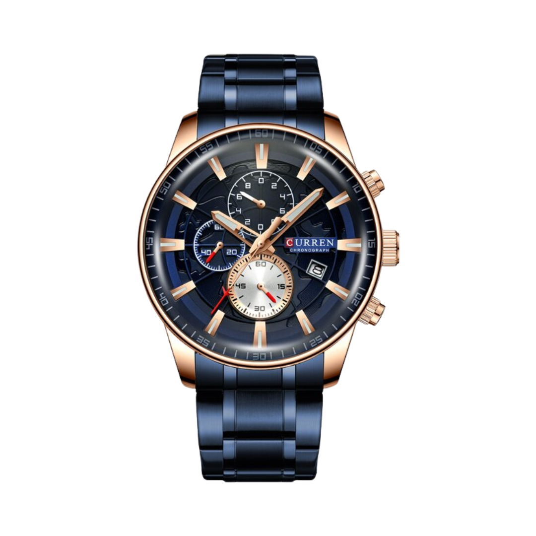 Foto producto de un elegante reloj Curren 8362 azul de metal para caballero