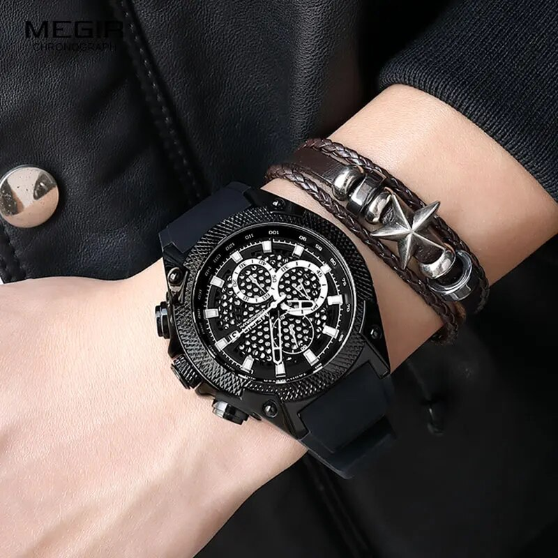 Reloj Megir 2127G Cronógrafo Táctico para Hombre | Acero y Silicona