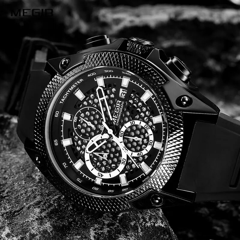 Reloj Megir 2127G Cronógrafo Táctico para Hombre | Acero y Silicona