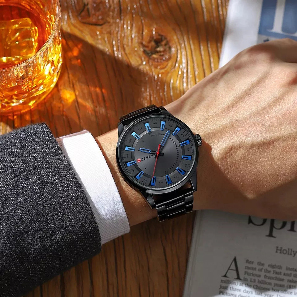 Moderno Reloj Curren negro con azúl para hombre | CR-8406