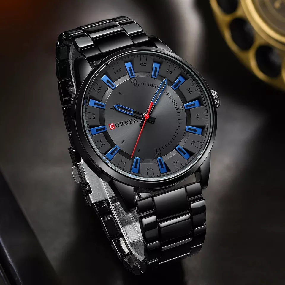 Moderno Reloj Curren negro con azúl para hombre | CR-8406