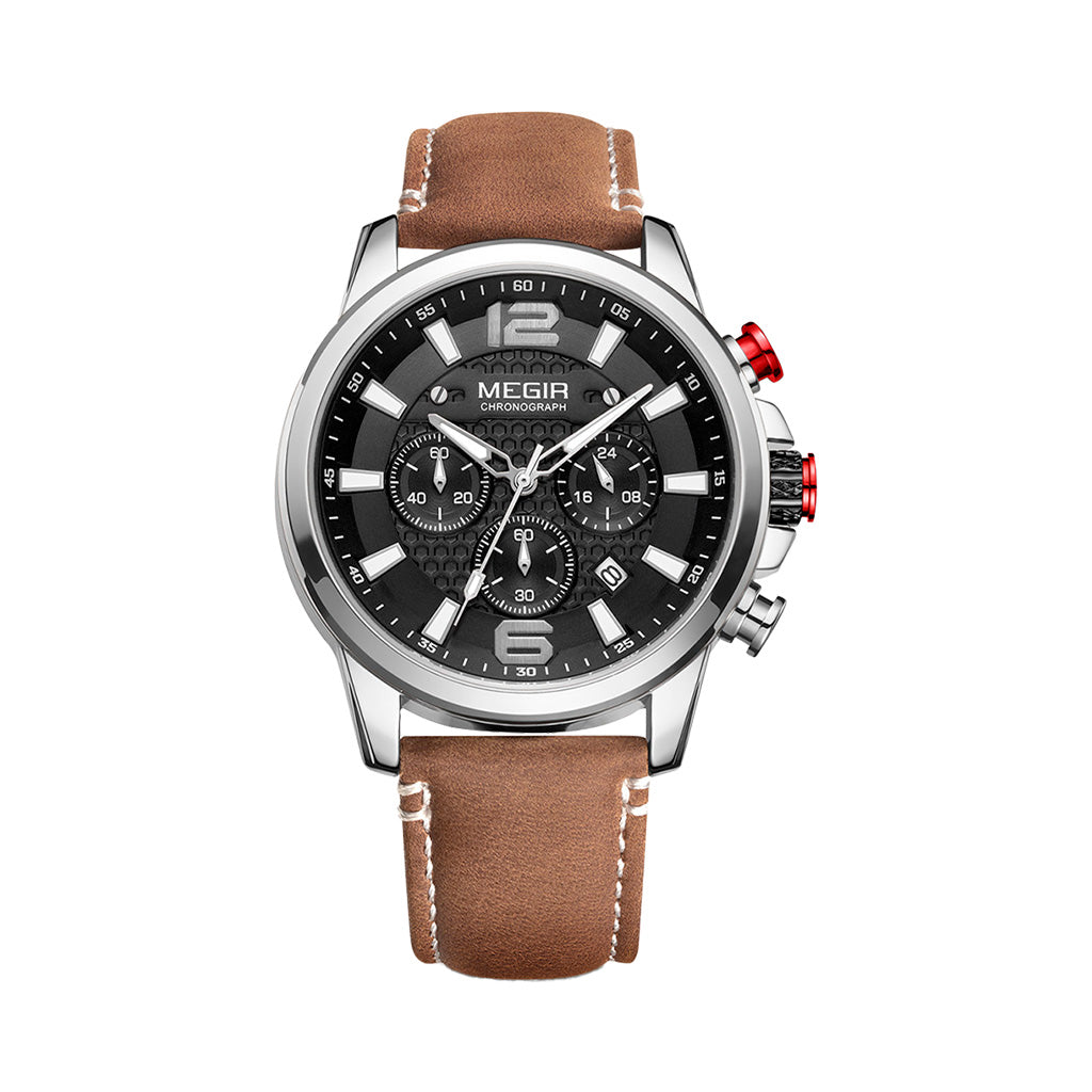 Reloj de Aviador Megir 2156 Cronógrafo para Hombre | Acero y Cuero