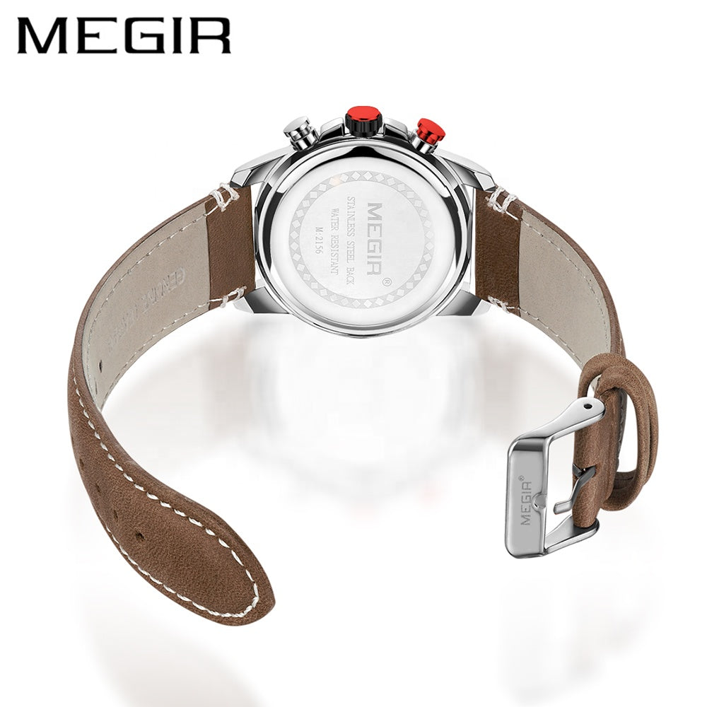 Reloj de Aviador Megir 2156 Cronógrafo para Hombre | Acero y Cuero