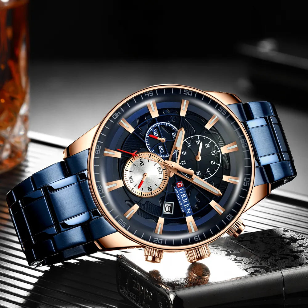 Foto detalle de un elegante reloj Curren 8362 azul metalico para caballero 2