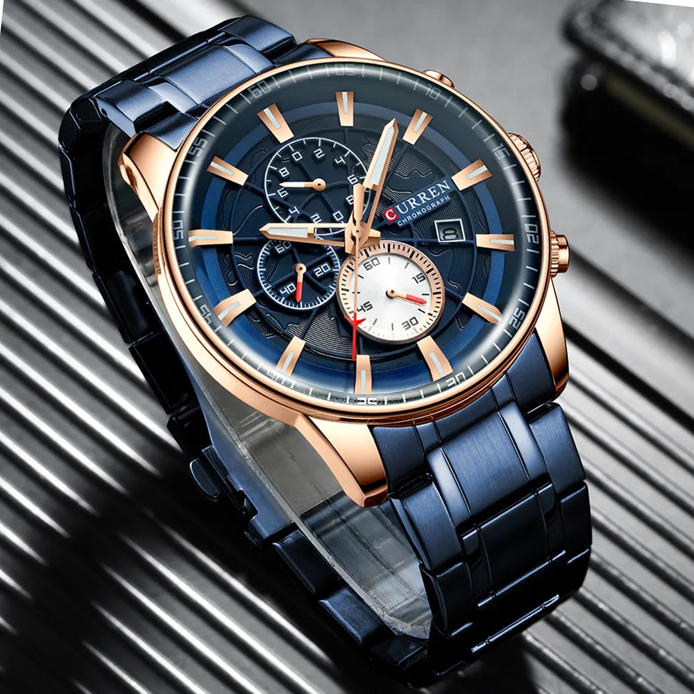 Foto detalle de un elegante reloj Curren 8362 azúl metalico para caballero