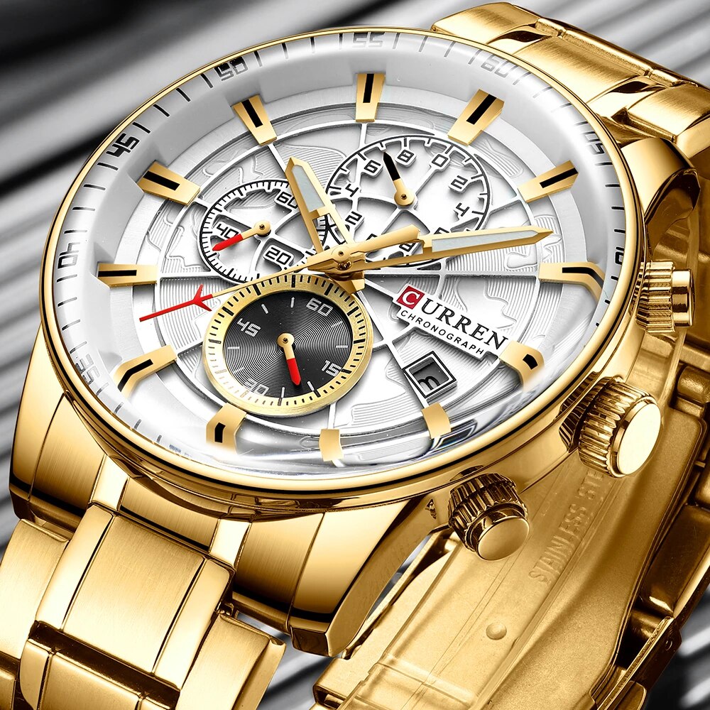 Foto detalle de un elegante reloj Curren 8362 dorado metalico para caballero