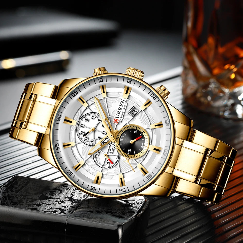 Foto producto de un elegante reloj Curren 8362 dorado metalico para caballero