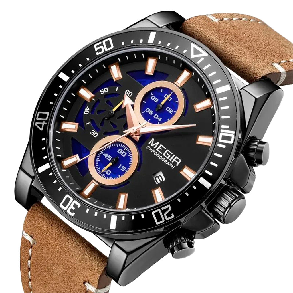 Reloj Megir deportivo con correa de cuero y cronógrafo | MG-2132